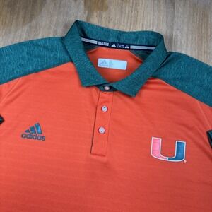 Adidas Miami Hurricanes Climalite Short Sleeve Polo Shirt Men's 3XL Orange Green